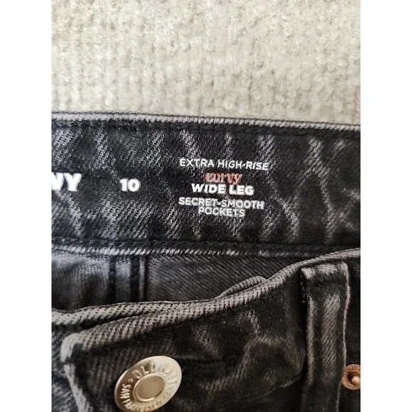 Old Navy Curvy Extra High Rise Wide-Leg Jeans Womens 10 Black Wash NEW - Picture 9 of 11